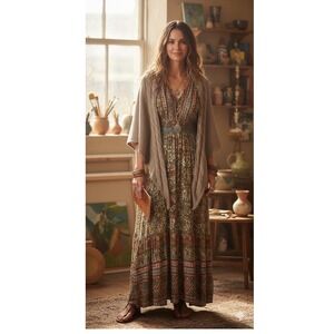 Free People Taupe Cable Knit Poncho Wrap One Size Boho Chic Layering